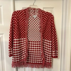 Red & White Fringe Cardigan